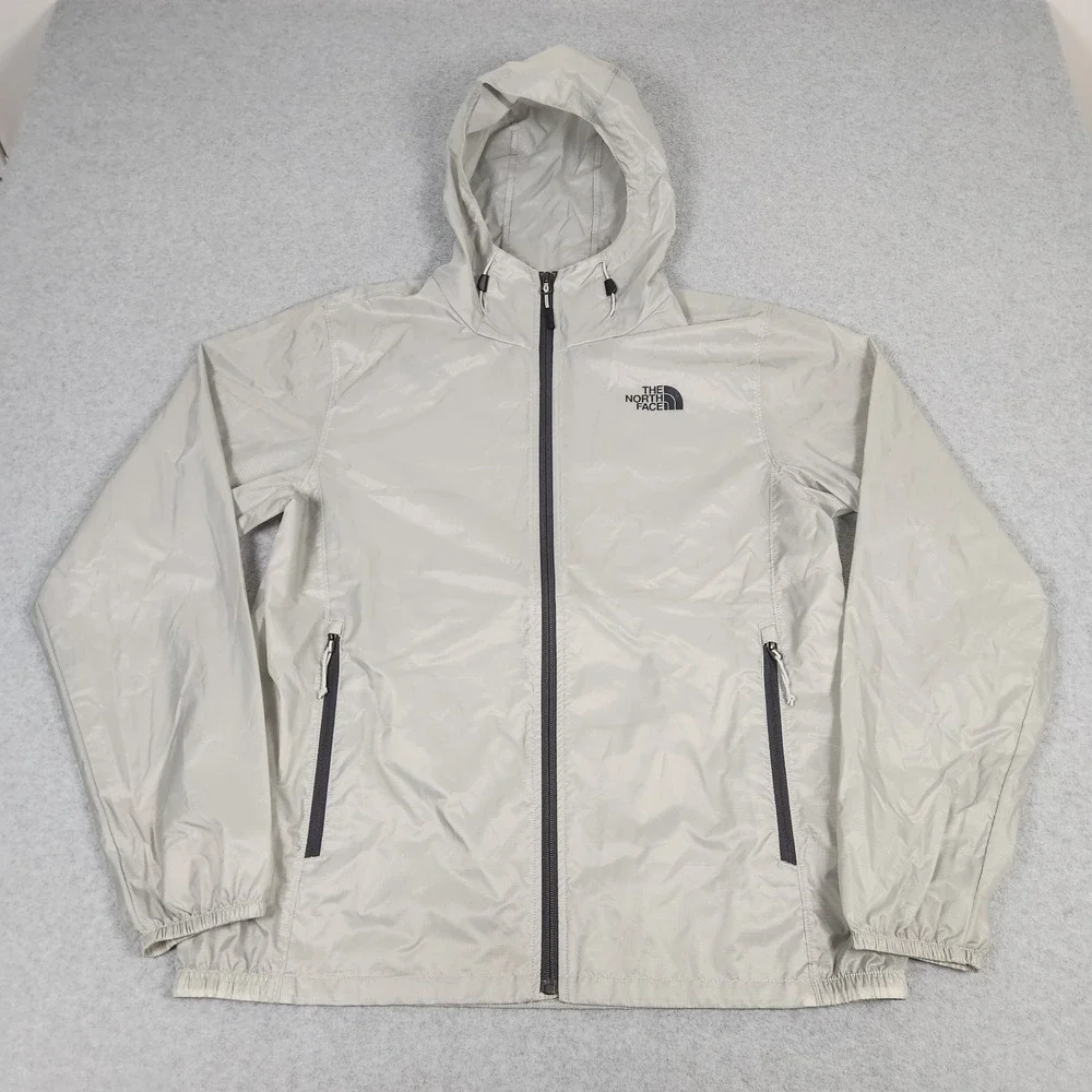 North Face Windbreaker Mens Medium Gray Light Packable Fullzip Hooded Ripstop